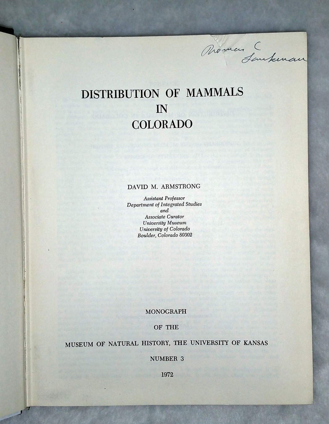 Image for Distribution of Mammals in Colorado
