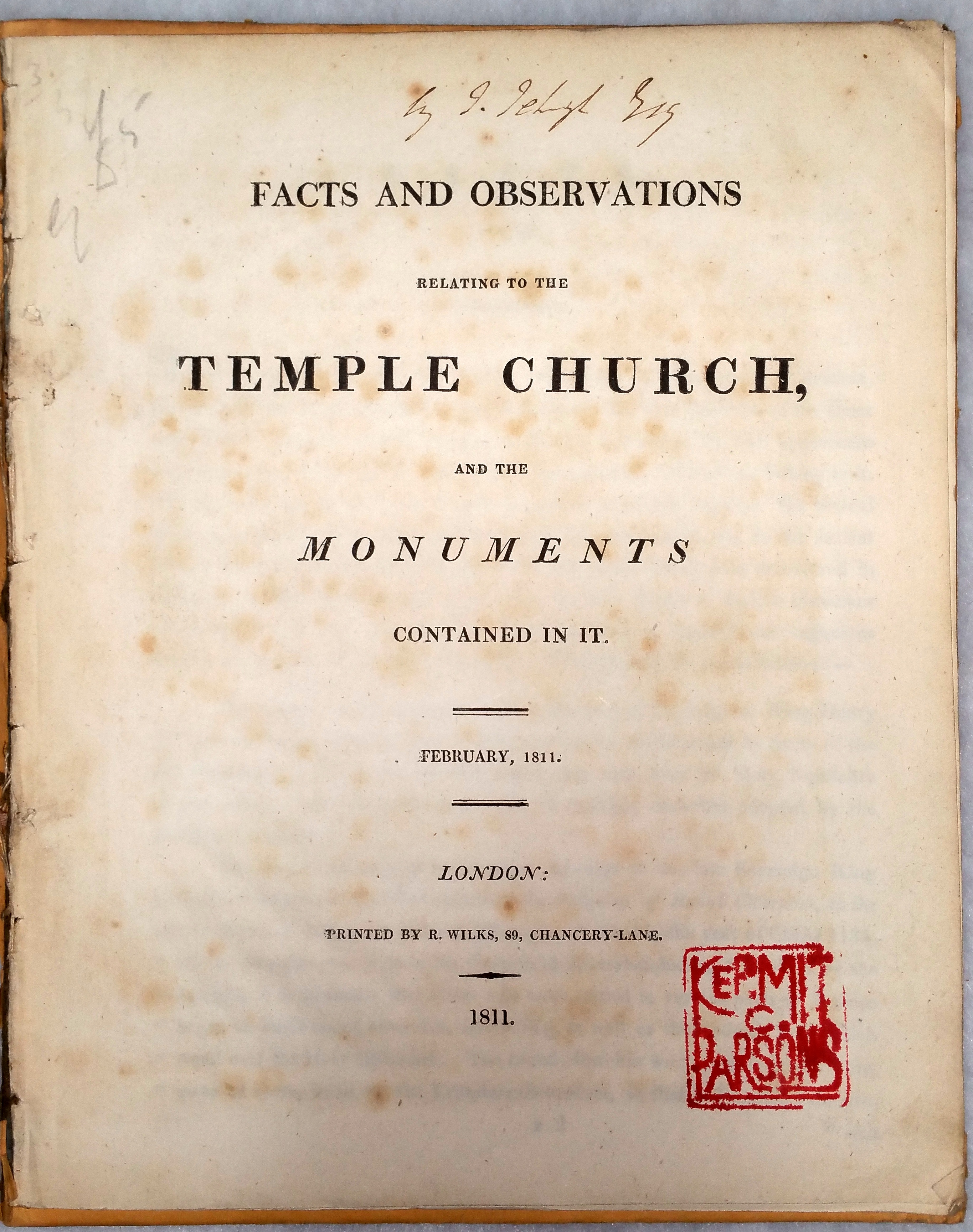 Image for Facts and Observations Relating to the Temple Church, and the Monuments Contained in It
