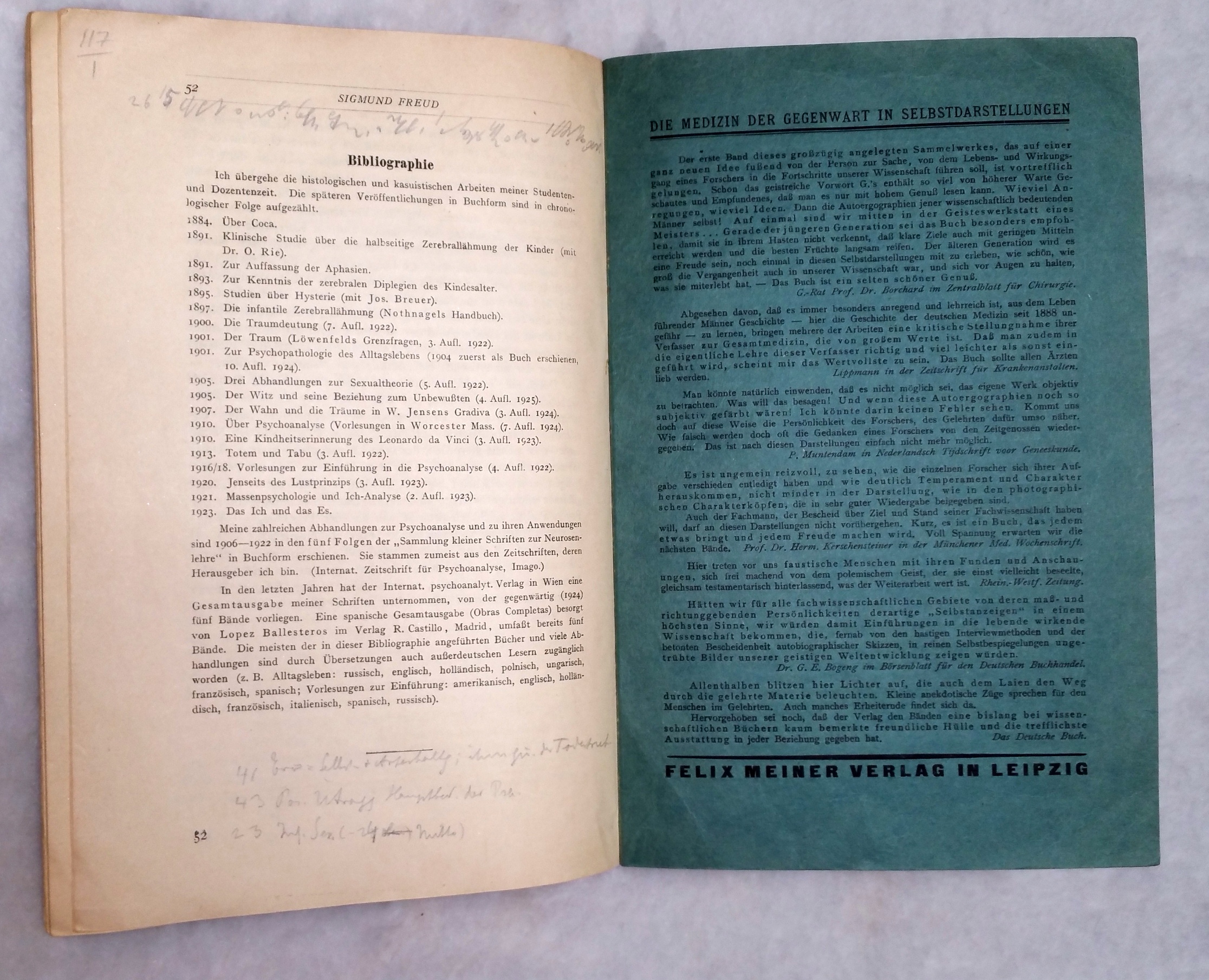 Sonderdruck Sigmund Freud [offprint from L. R. Grotes' 