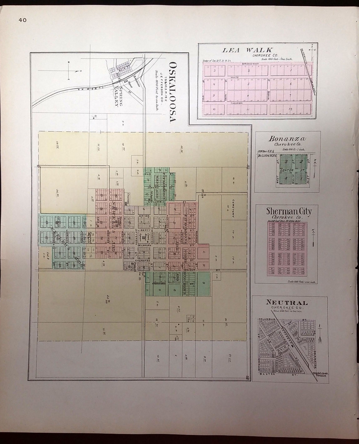 Image for [Map] Valley Falls, & Williamstown (of Jefferson County, Kansas), & Lowell (of Cherokee Co.) [backed with] Oskaloosa (of Jefferson Co.), Lea Walk, Bonanza, Sherman City, & Neutral (of Cherokee Co.)