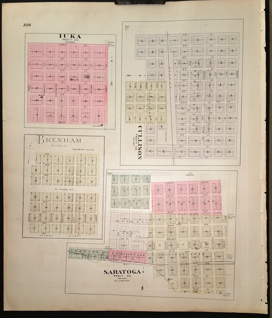 Image for [Map] Kiowa County, Kansas [backed with] Iuka, Brenham, Cullison, & Saratoga (of Pratt Co.)