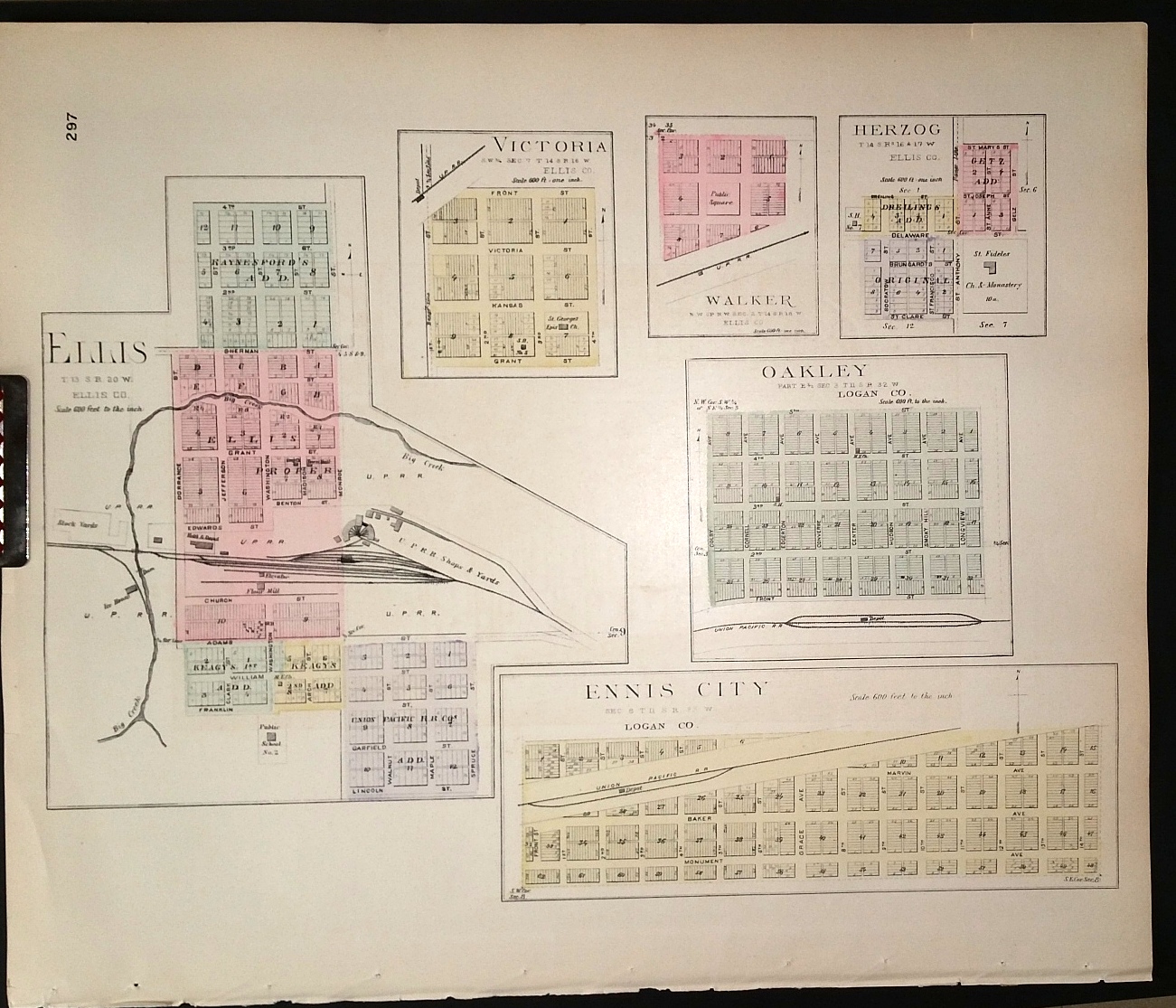 Image for [Map] Ellis, Victoria, Walker, & Herzog (of Ellis County, Kansas), Oakley, & Ennis City (of Logan Co.) [backed with ] Logan Co.]