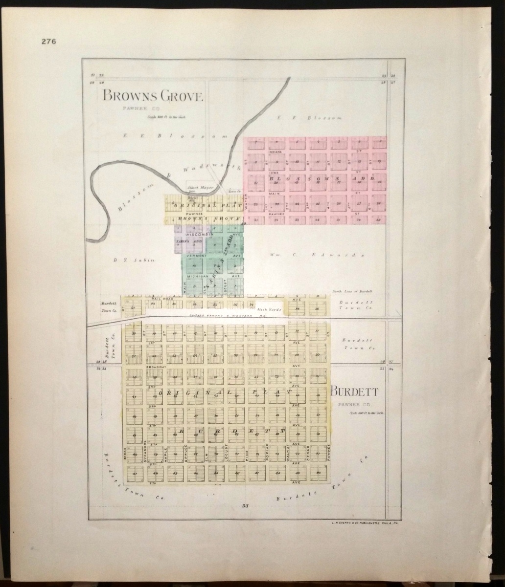 [Map] Pawnee County, Kansas [backed with] Browns Grove, and Burdett (of