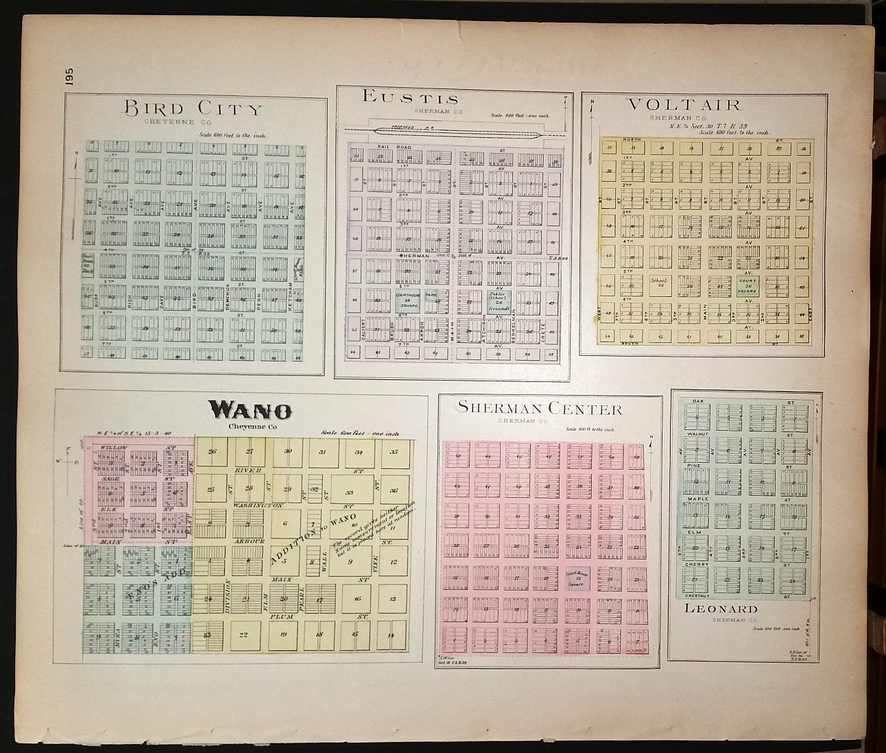 Image for [Map] Bird City, Wano (of Cheyenne County, Kansas), Eustis, Voltair, Sherman Center, & Leonard (of Sherman Co.) [backed with] Almelo, Norton, Densmore, Almena, & Lenora (of Norton Co.)