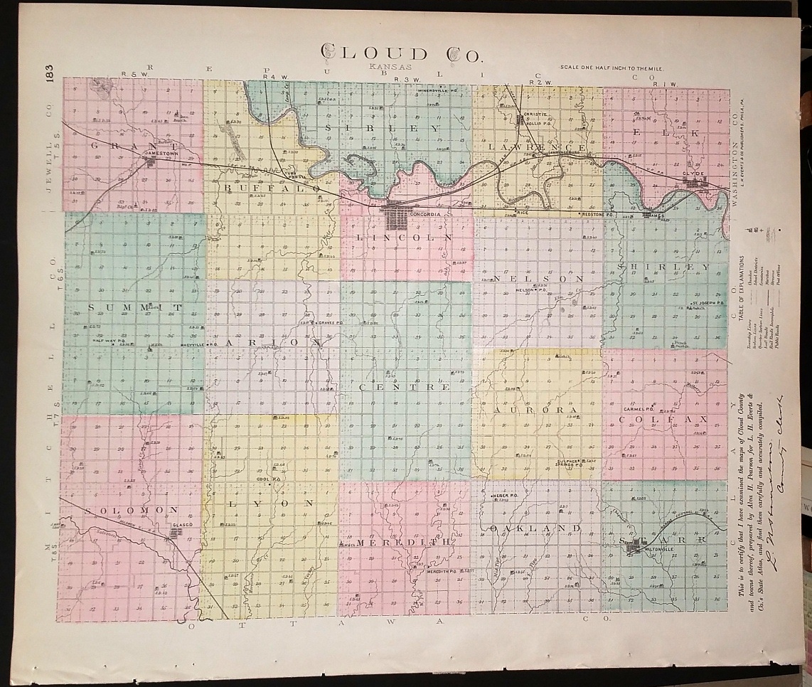 [Map] Cloud County, Kansas [backed with] Glasco, Jamestown, & Clyde (of