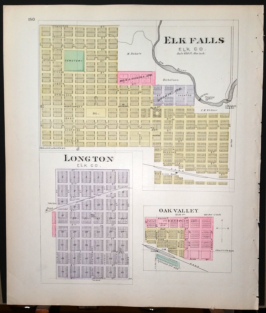 [Map] Elk County, Kansas [backed with] Elk Falls, Longton, & OakValley
