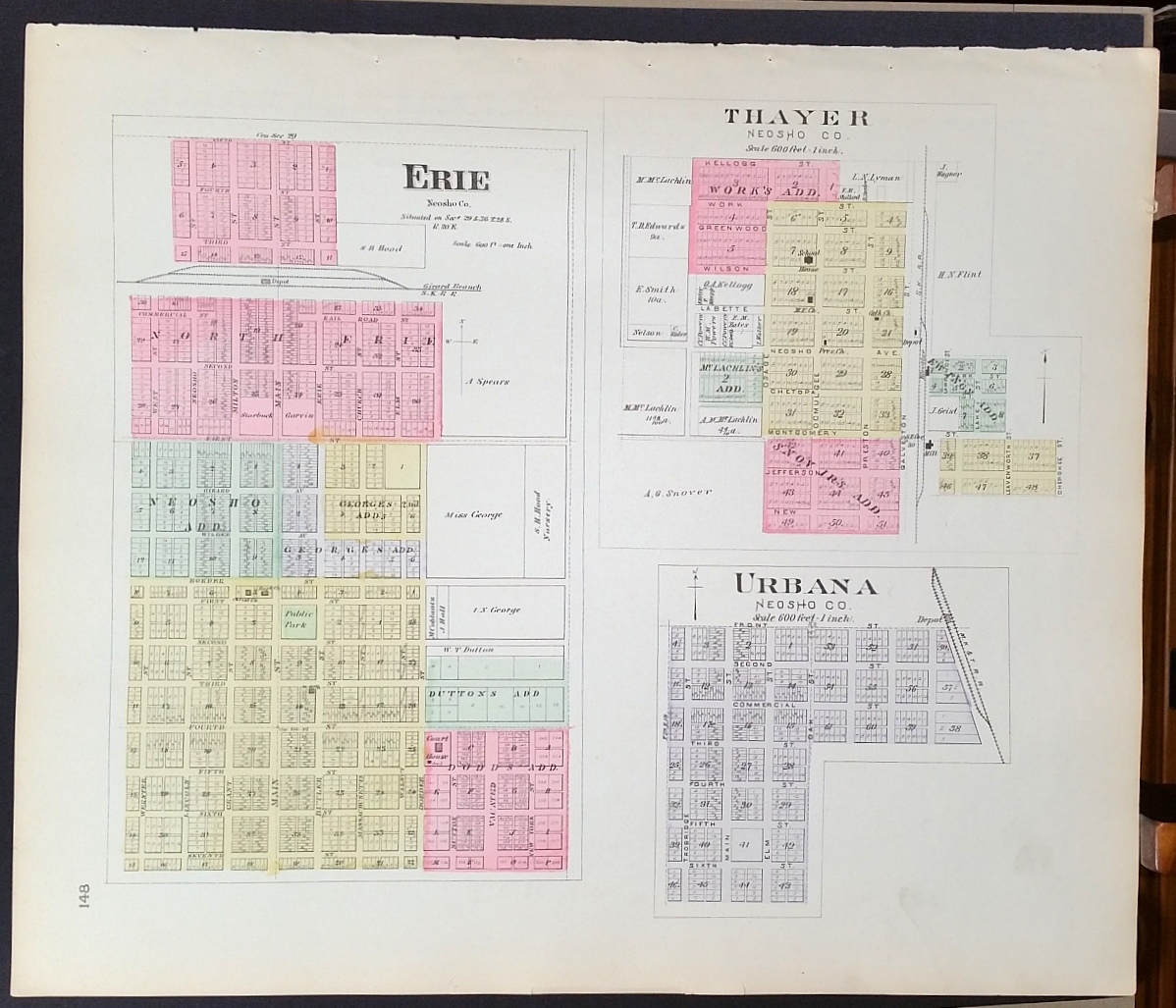 Image for [Map] Osage Mission, Galesburg, & Earlton (of Neosho County, Kansas) [backed with ] Erie Thayer, & Urbana (of Neosho Co.)