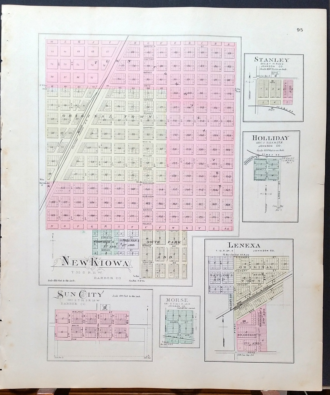 Image for [Map] New Kiowa, Sun City (of Barber County, Kansas), Stanley, Holliday, Morse, & Lenexa (of Johnson Co.) [backed with] Johnson Co.