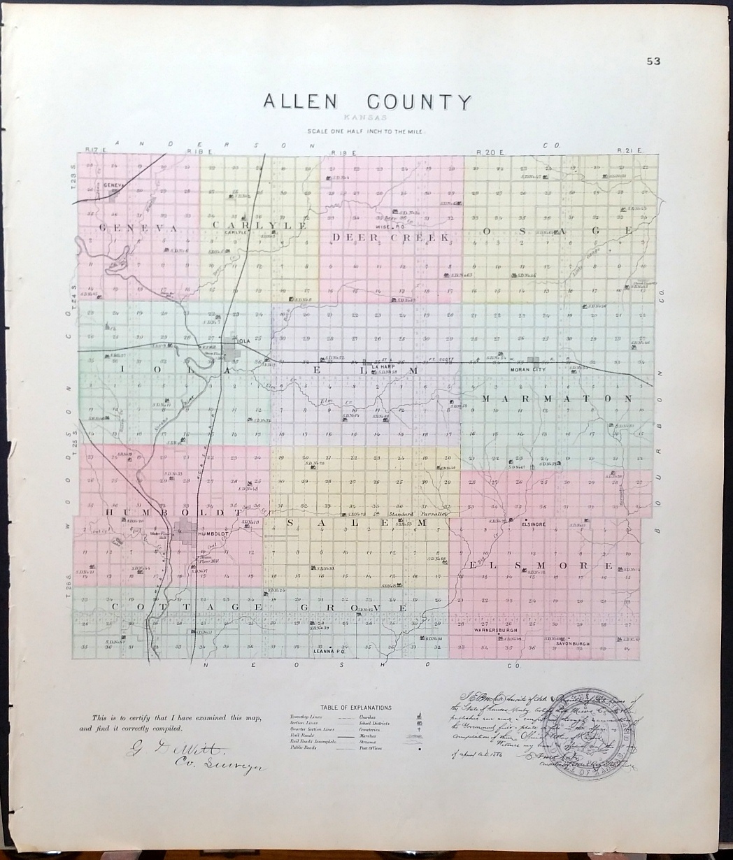 Image for [Map] Allen County, Kansas [backed with] Humboldt, La Harp, & Moran City (of Allen Co.)
