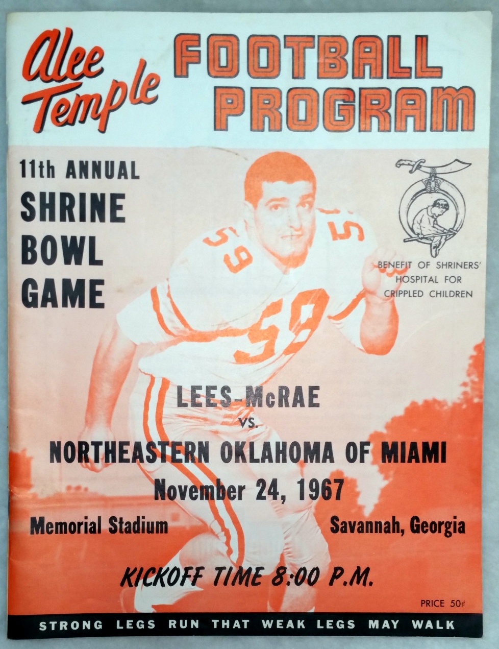 Image for 11th Annual Shrine Bowl Game: Lees-McRae Vs. Northeastern Oklahoma of Miami, November 24, 1967, Memorial Stadium, Savannah, Georgia (Football Program)