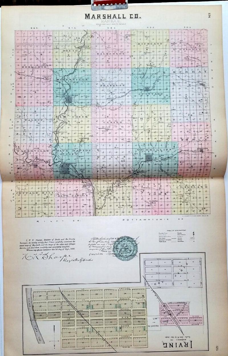 Image for [Map] Marshall County, Kansas, with Irving of Marshall Co. [backed with] Frankfort, Home City, Bremen, Herimer, Oeto, Barrett, Vermillion, Waterville, & Beattie of Marshall Co.