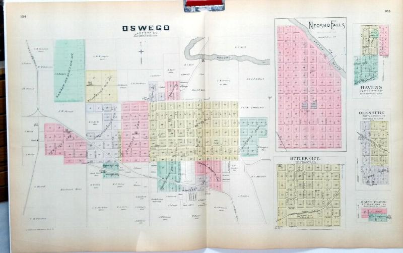 Image for [Map] Oswego of Labette County, Kansas, with Neosho Falls of Woodson Co., And Havens, Butler City, Olesburg, & Saint Clere of Pottawatomie Co. [backed  with] Woodson Co., And Yates Center & Toronto of Woodson Co.