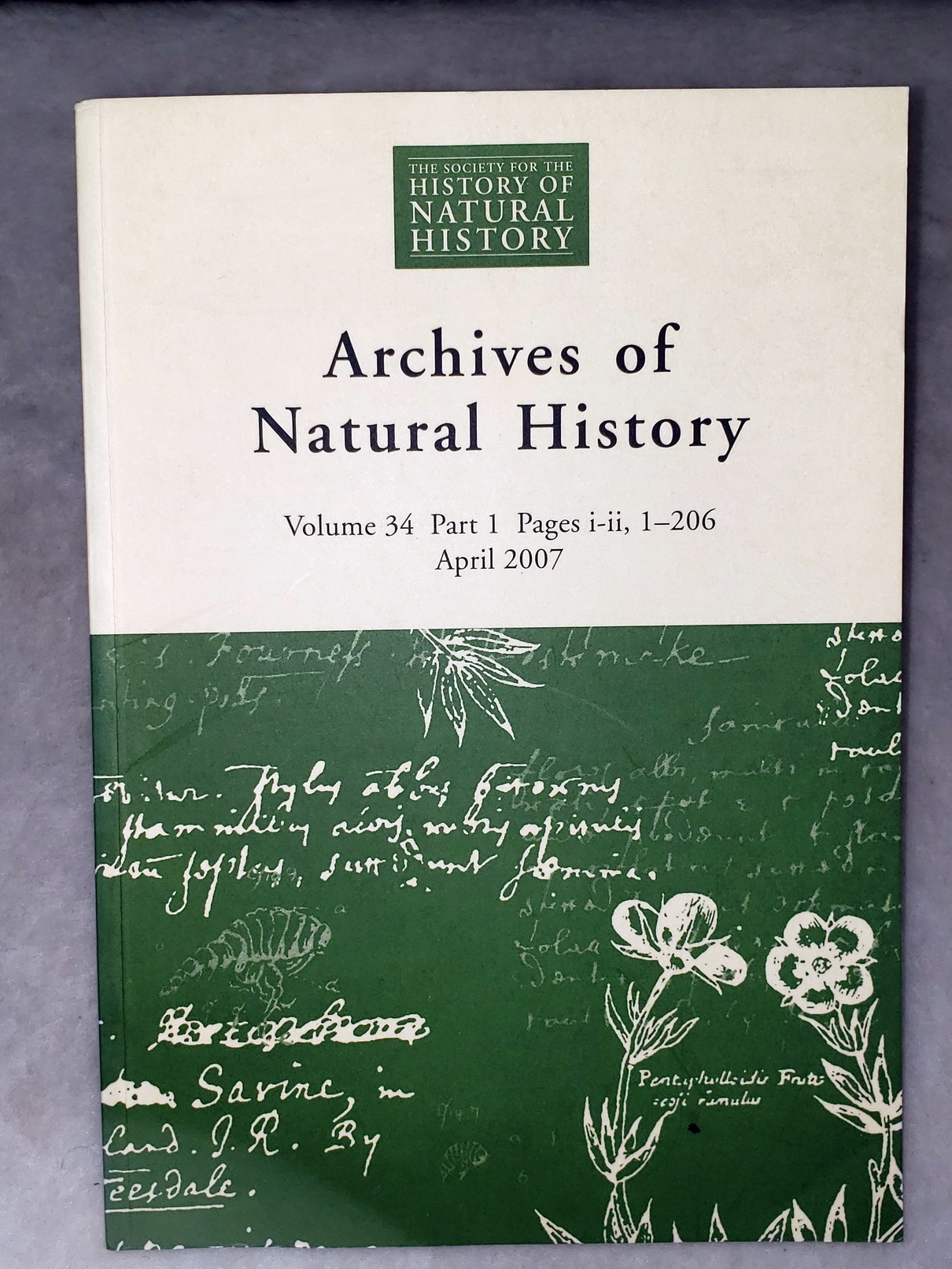Image for Archives of Natural History, Volume 34, Part 1, April 2007
