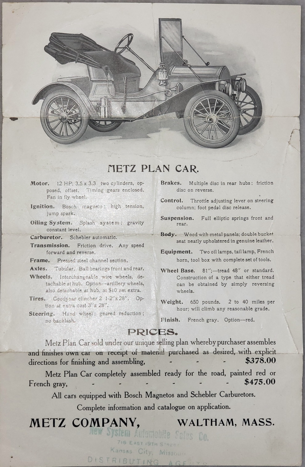 Image for Metz Plan Car (advertising broadside)