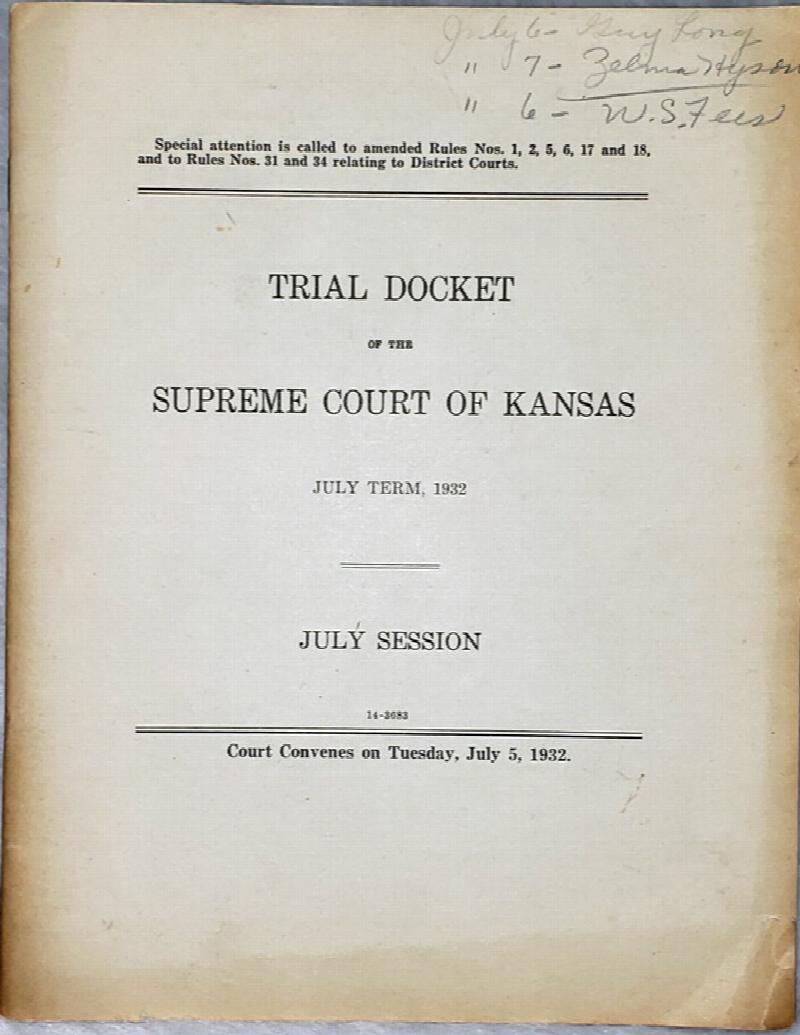 Image for Trial Docket of the Supreme Court of Kansas, July Term, 1932.  July Session