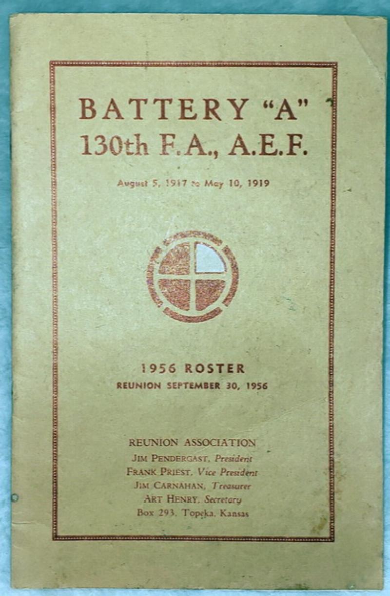 Image for Battery "A" 130th F.A., A.E.F., 1956 Roster, Reunion September 30, 1956