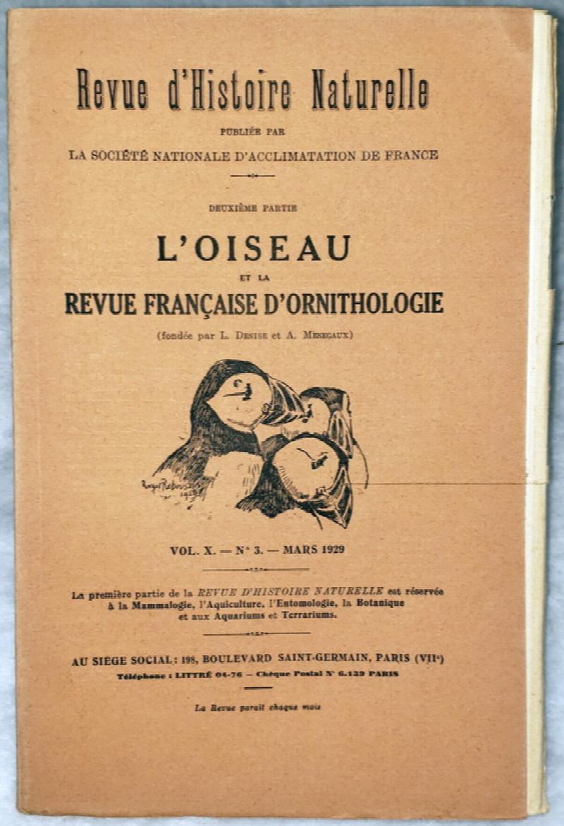 Image for Revue d'Histoire Naturelle deuxieme Partie L'Oiseau et La Revue Francaise D'Ornithologie, Vol. X, No 3, Mars 1929