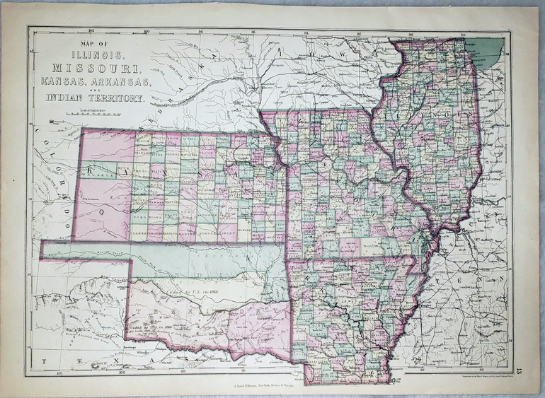 Map of Illinois, Missouri, Kansas, Arkansas, and Indian Territory