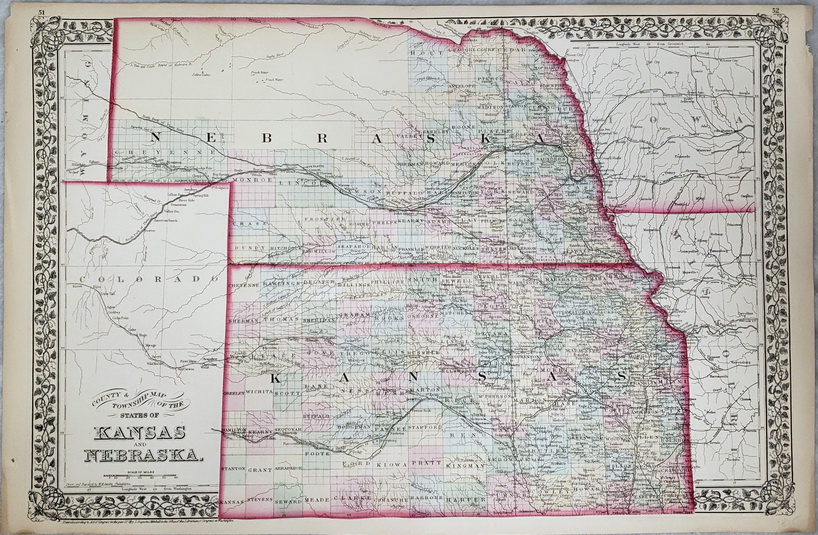 County & Township Map of the States of Kansas and Nebraska