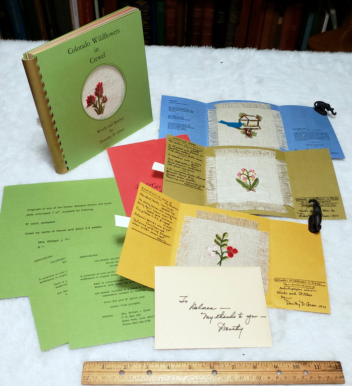 Colorado Wildflowers in Crewel [With Eight Additional Pieces of Related Ephemera, Including Five Enveloped Cards Inscribed and Signed By the Author]