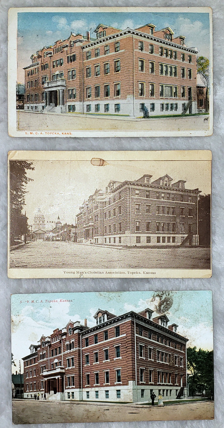 Three postcard Lot of the YMCA in Topeka, Kansas