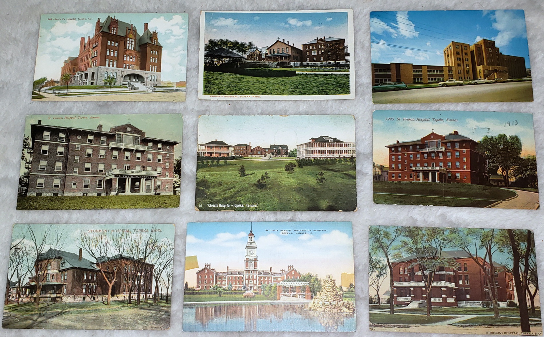 Nine Postcard lot of Hospitals in Topeka, Kansas