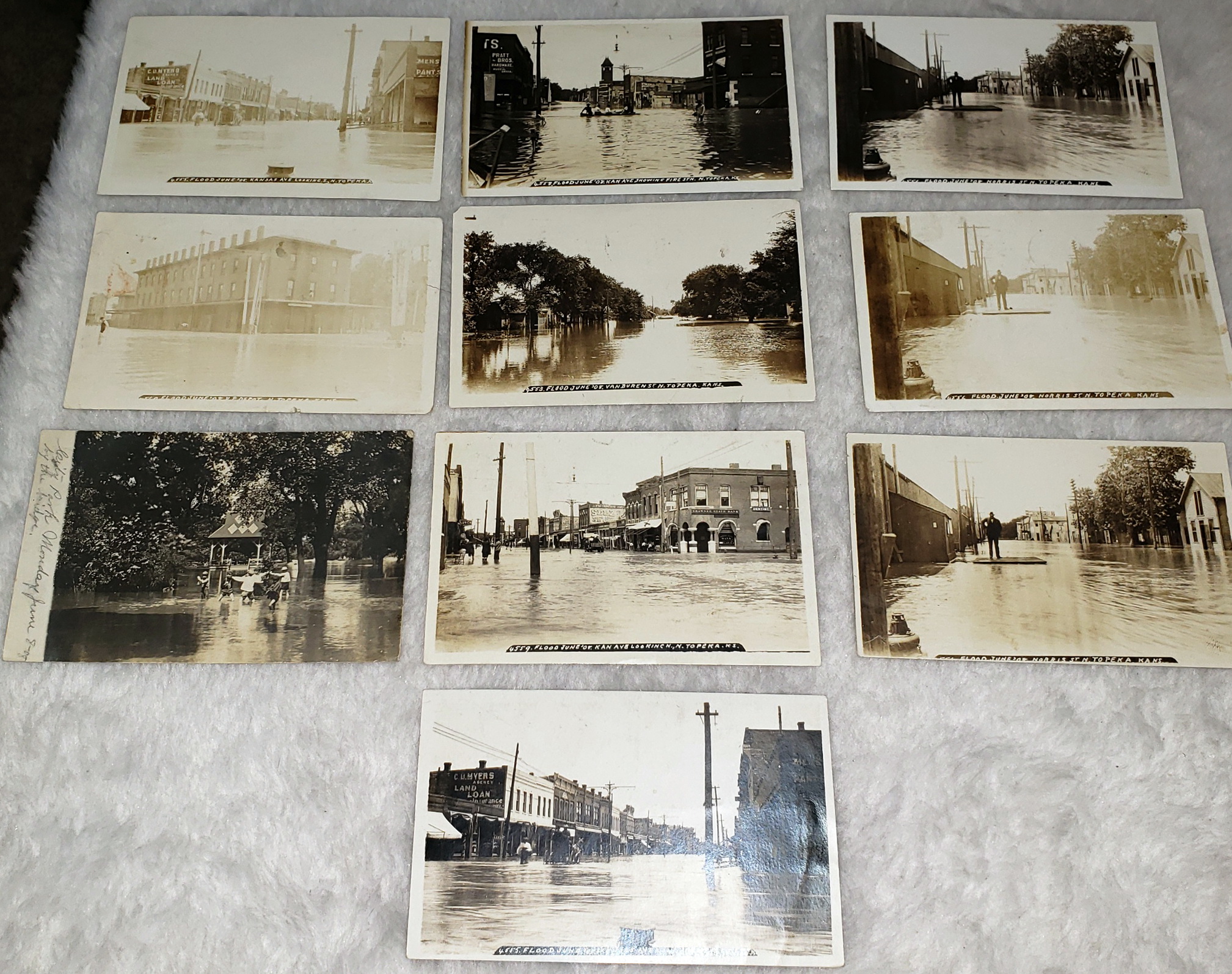 Ten Real Photo Postcards (RPCD) of the 1908 Flood in Topeka, Kansas