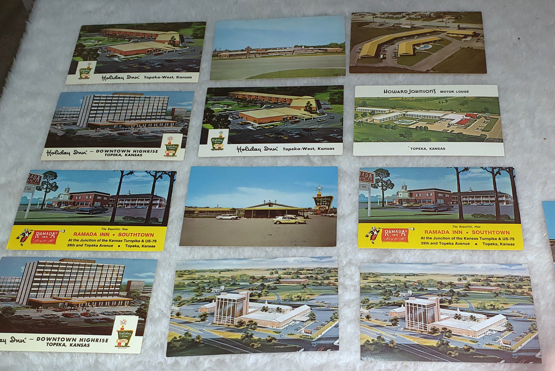 Thirteen postcards of Motels in Topeka, Kansas