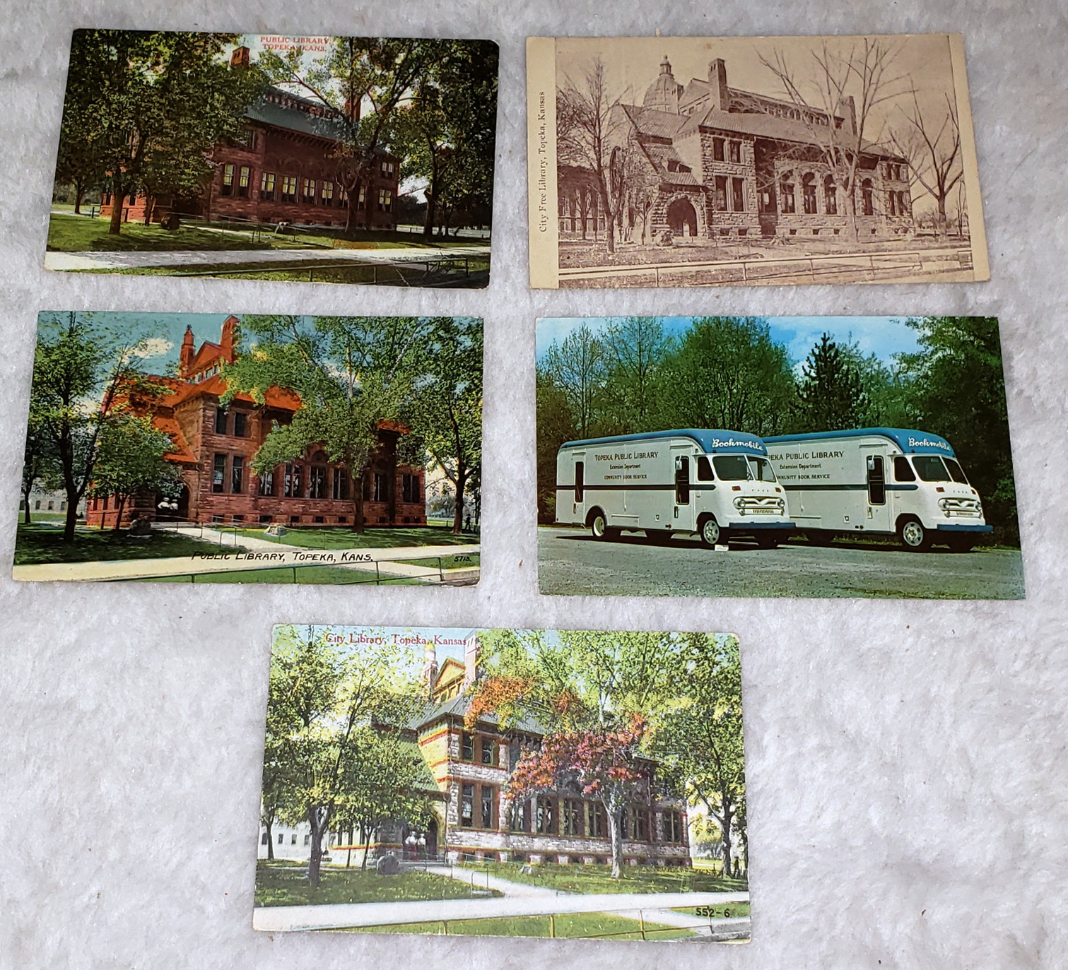 Five Postcards of the Topeka (Public) Library in Topeka, Kansas