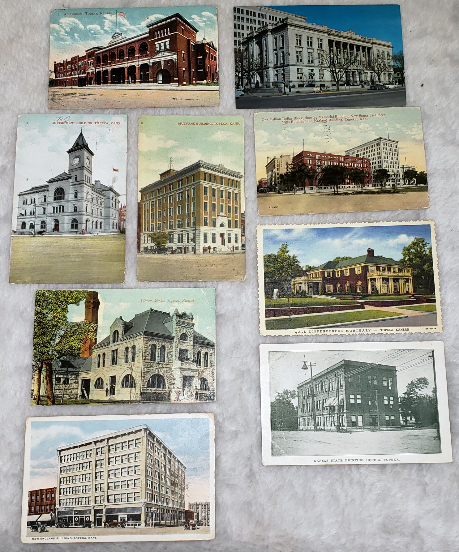 Nine postcards of Buildings in Topeka, Kansas