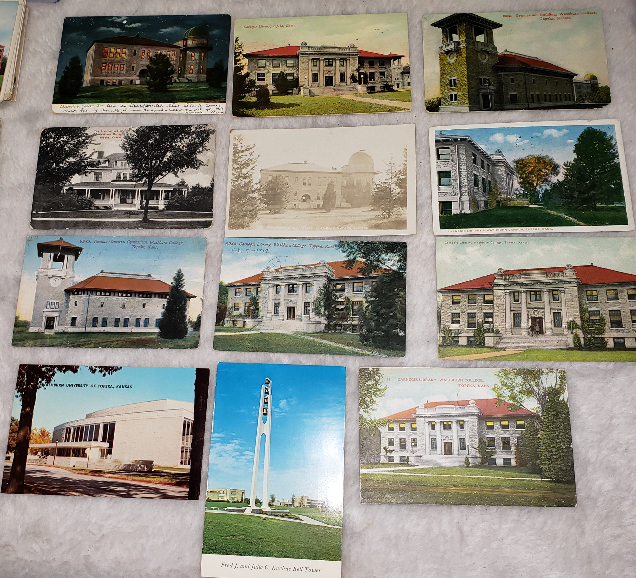 Twelve Postcards of Washburn College / University in Topeka, Kansas