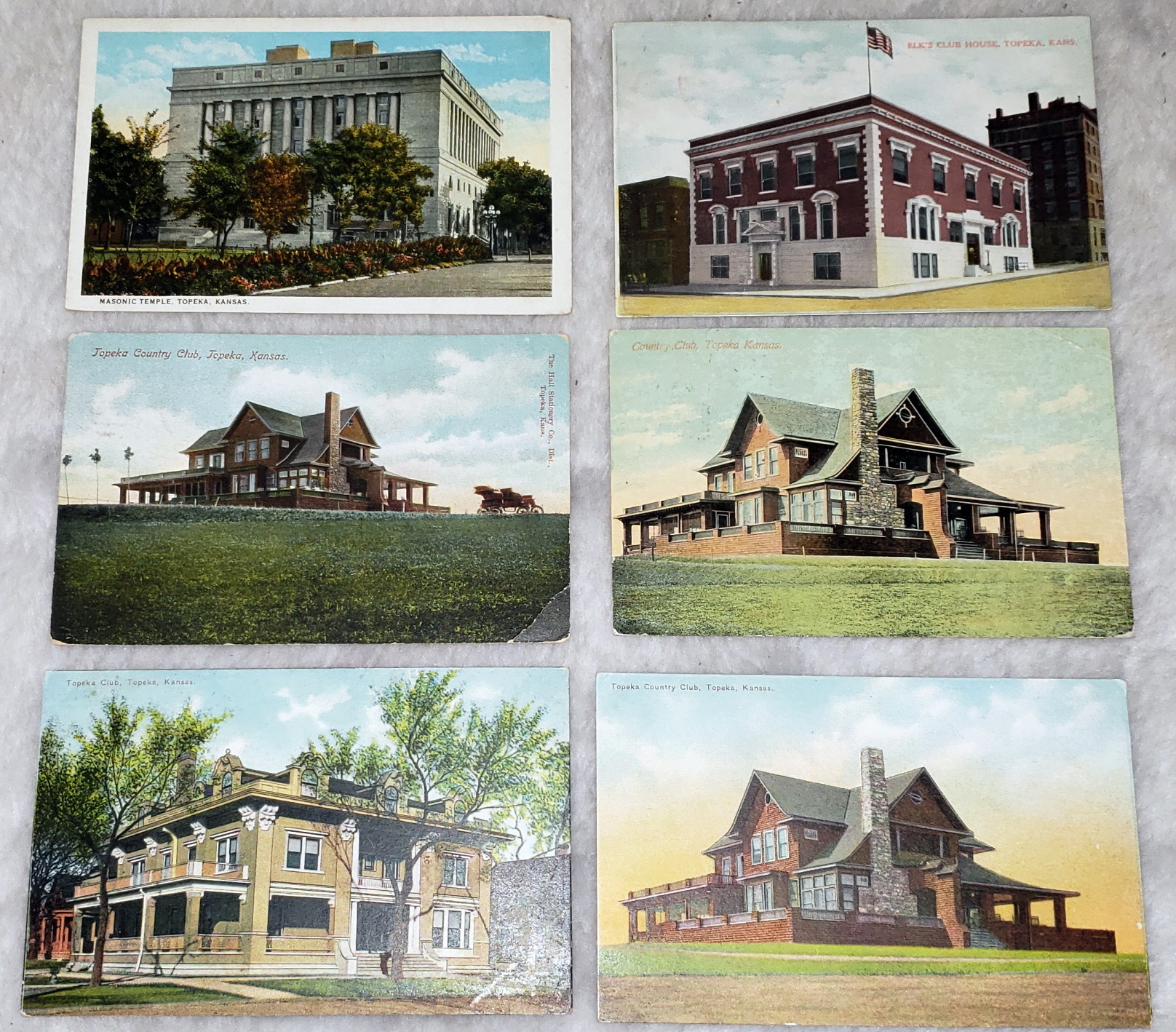Six postcards of Clubs and/or Lodges in Topeka, Kansas