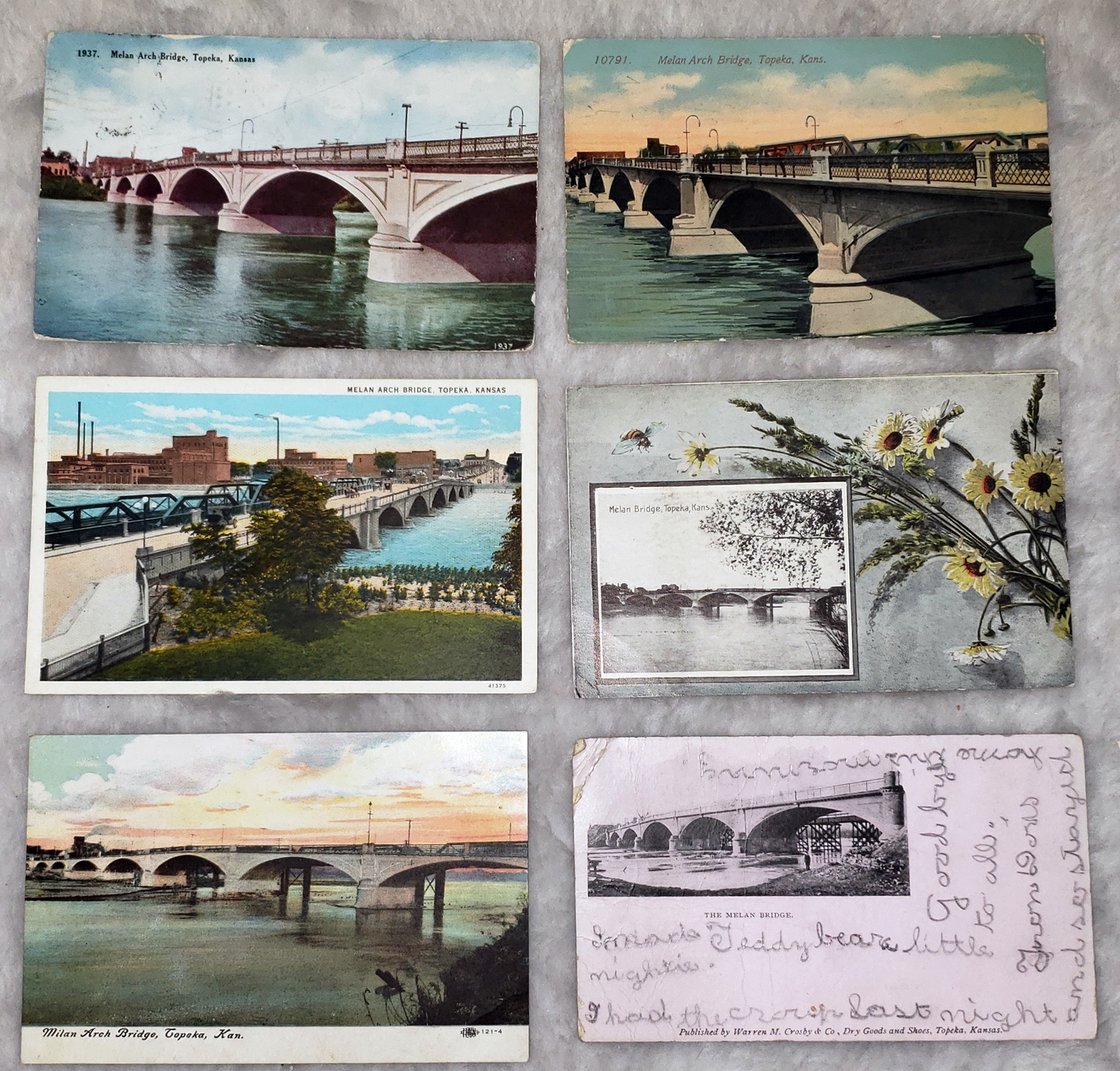 Six postcards of the Melan Bridge in Topeka, Kansas