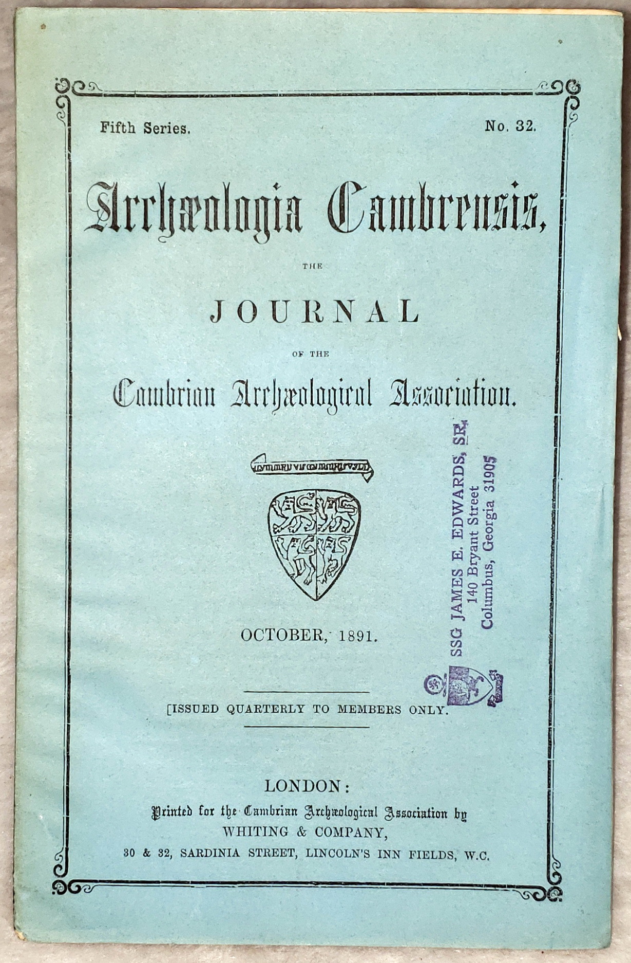 Chief of the Noble Tribes of Gwynedd [Archaeologia Cambrensis, Fifth Series, Vol. VIII, No. XXXII]