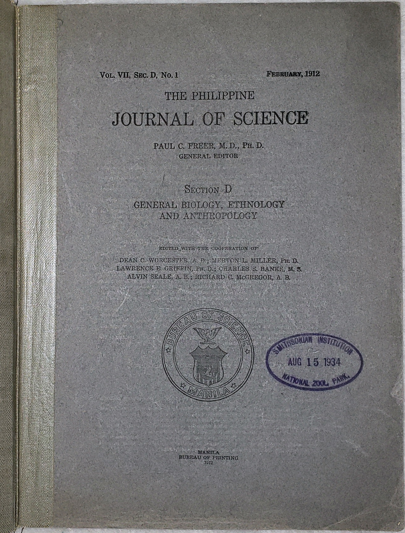 A List of the Mammals of the Philippine Islands, Exclusive of the Cetacea, in The Philippine Journal of Science, D. General Biology, Ethnology and Anthropology, Vol. VII, No. 1, February, 1912