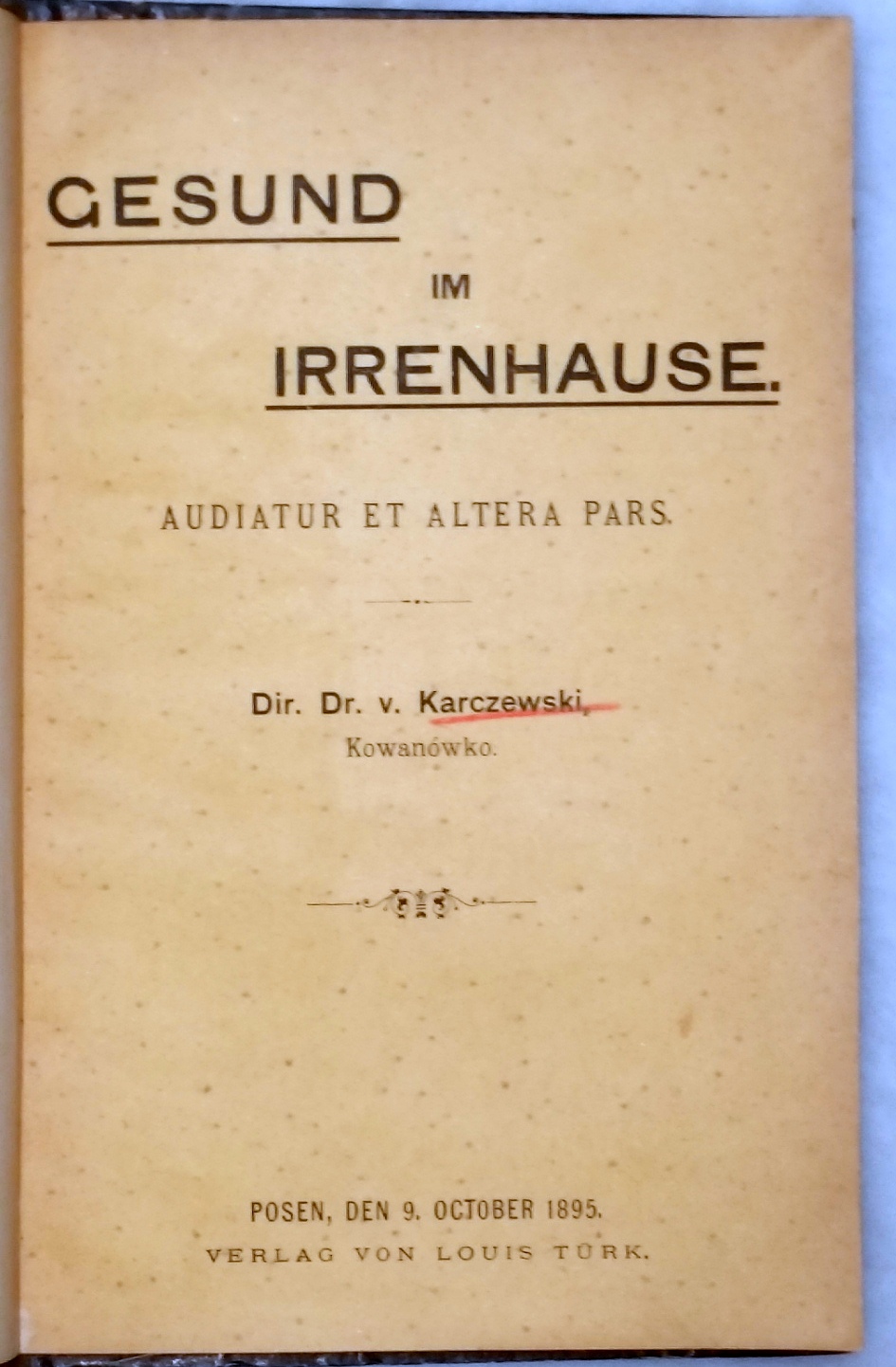 Image for Gesund Im Irrenhause. Audiatur et Altera Pars